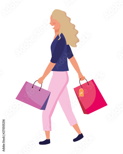 woman with shopping bag icon vector illustration