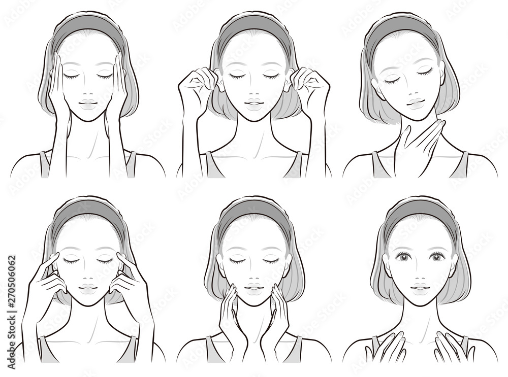 スキンケアをしている女性のイラスト スキンケアをしている女性のイラスト