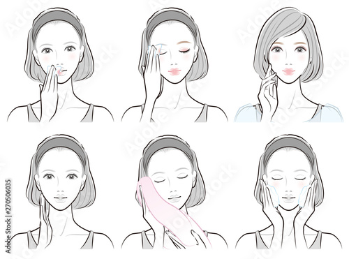 スキンケアをしている女性のイラスト