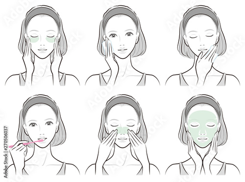 スキンケアをしている女性のイラスト