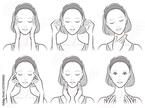 スキンケアをしている女性のイラスト