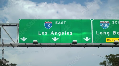 Road sign Los Angeles at highway freeway