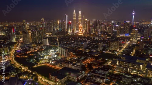 Wallpaper Mural twilight night illumination kuala lumpur cityscape downtown aerial panorama 4k timelapse malaysia Torontodigital.ca