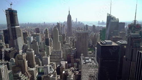 Top aerial view at Manhattan in New York, skyscrapers and city streets photo