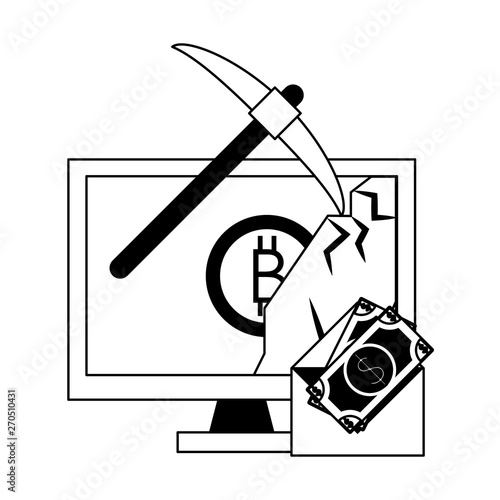 Bitcoin cryptocurrency money symbols in black and white