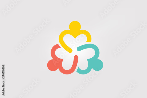 Care people. Three persons with heart shape