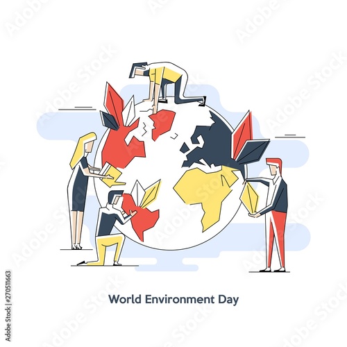 Flat linear concept World Environment Day, People prepare for the day of the Earth, the hour of the Earth, the concept of the Earth day.