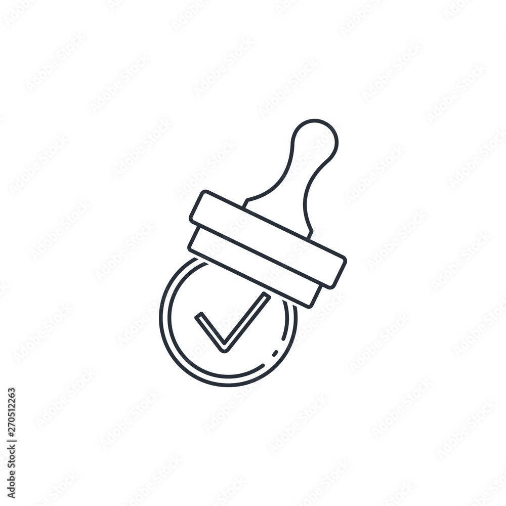 Stamp check mark. Approved, verified, recommended. Vector linear icon.
