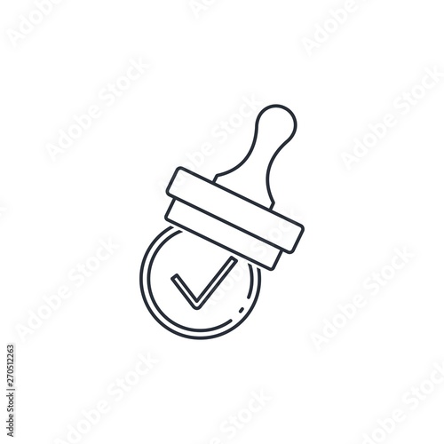 Stamp check mark. Approved, verified, recommended. Vector linear icon.