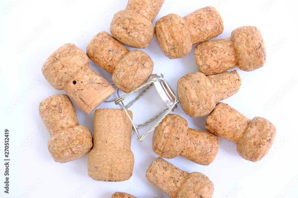 pile of wine corks isolated on white background