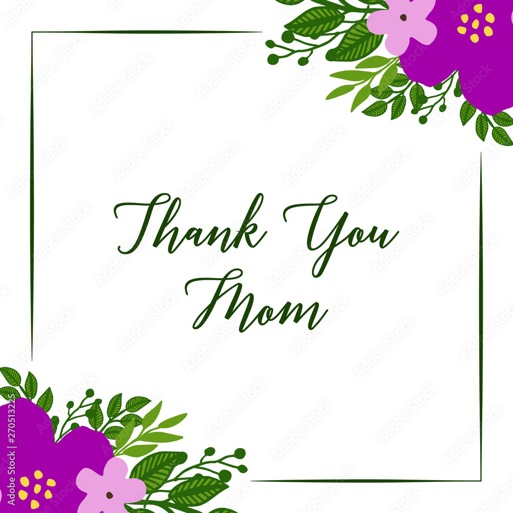Vector illustration various pattern art purple flower frame with poster thank you mom Vector illustration various pattern art purple flower frame with poster thank you mom