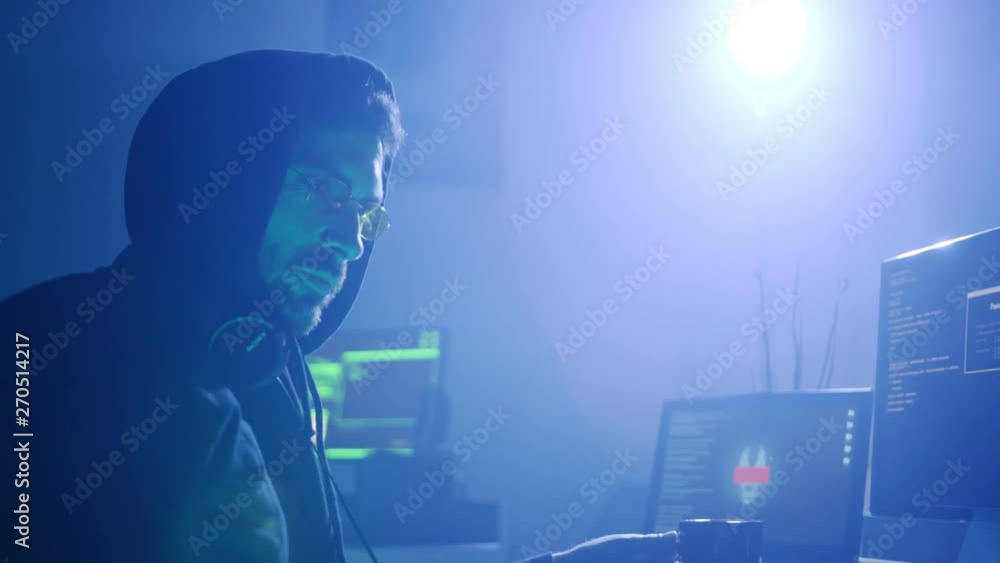 Profile of confident professional hacker working with identity writing ...