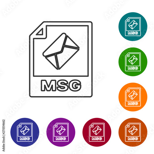 Grey MSG file document icon. Download msg button line icon isolated on white background. MSG file symbol. Set icon in color circle buttons. Vector Illustration