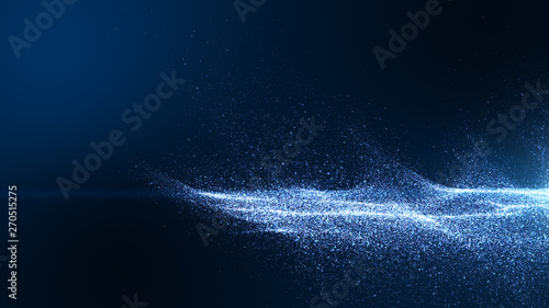 Dark blue digital background signatures with small particles gathered in waves, blue shadows spread throughout the area and areas with deep clarity. photo