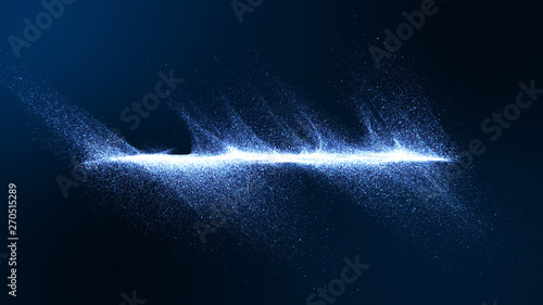 Dark blue digital background signatures with small particles gathered in waves, blue shadows spread throughout the area and areas with deep clarity.