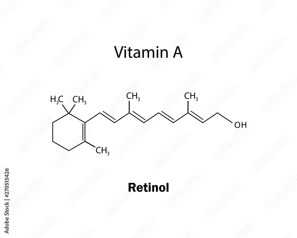 Formula of chemical structure of vitamin A.Vector EPS 10. Stock Vector |  Adobe Stock