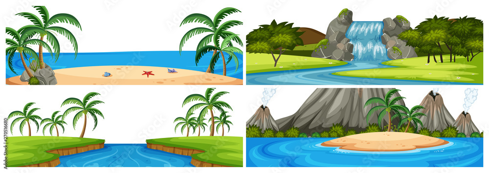 set of different water scenes