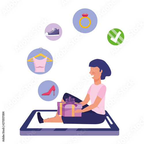 Woman shopping online vector illustration