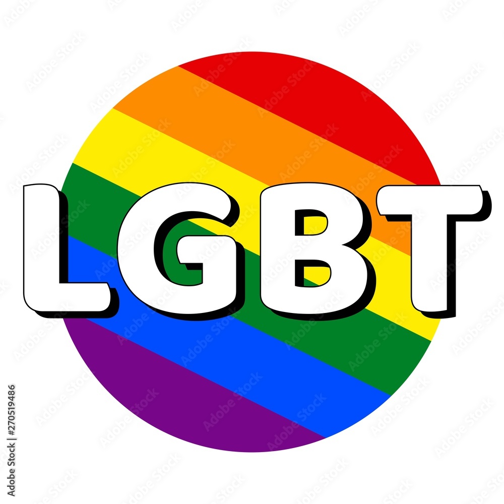 Circle button Icon of rainbow lgbt pride flag with inscription in modern style. Equality and tolerance concept element. Vector EPS10 illustration