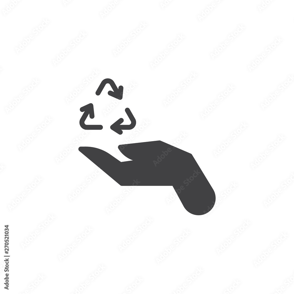 Eco hand vector icon. filled flat sign for mobile concept and web design. Hand with recycling arrows glyph icon. Ecology care symbol, logo illustration. Vector graphics Eco hand vector icon. filled flat sign for mobile concept and web design. Hand with recycling arrows glyph icon. Ecology care symbol, logo illustration. Vector graphics