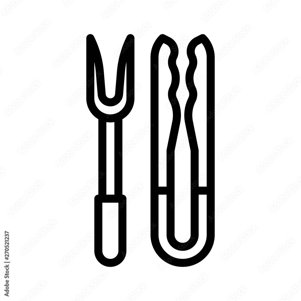 Tong and fork vector, Barbecue related line style editable stroke icon Tong and fork vector, Barbecue related line style editable stroke icon