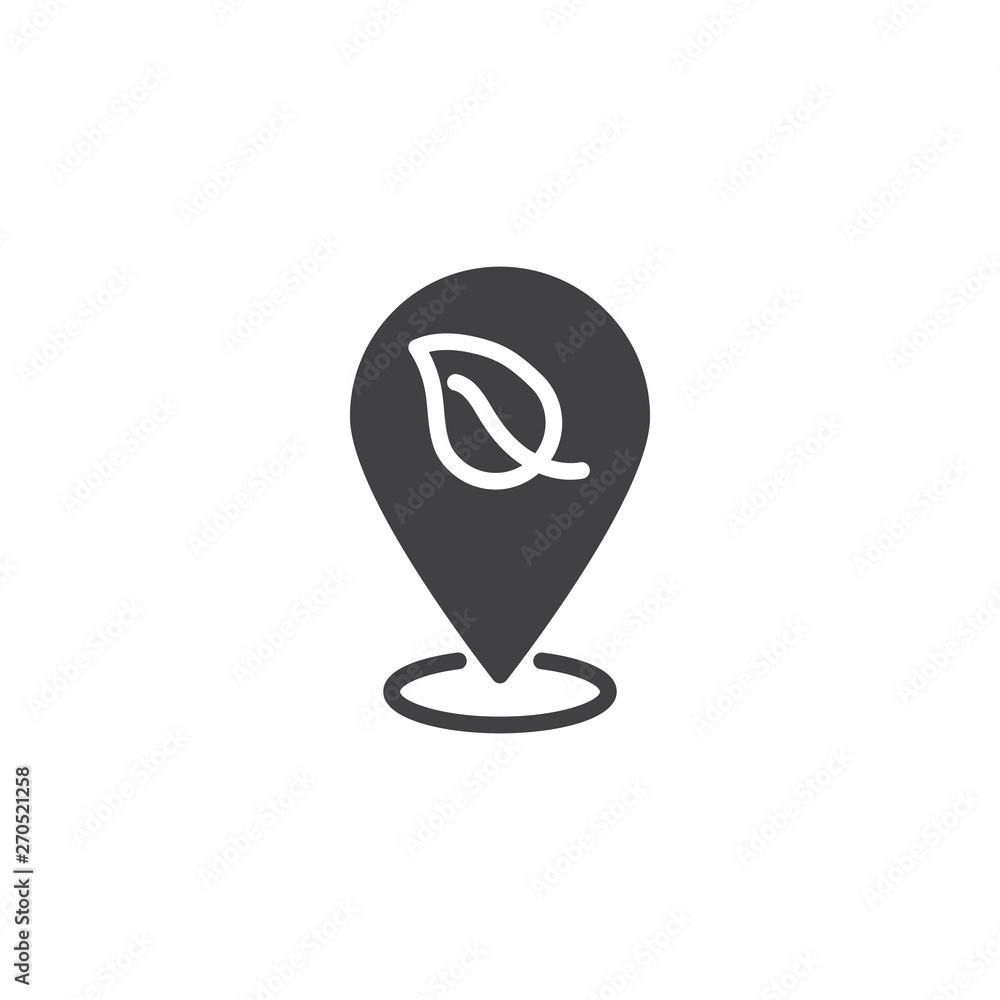 Nature location vector icon. filled flat sign for mobile concept and web design. Map pointer with leaf glyph icon. Symbol, logo illustration. Vector graphics Nature location vector icon. filled flat sign for mobile concept and web design. Map pointer with leaf glyph icon. Symbol, logo illustration. Vector graphics
