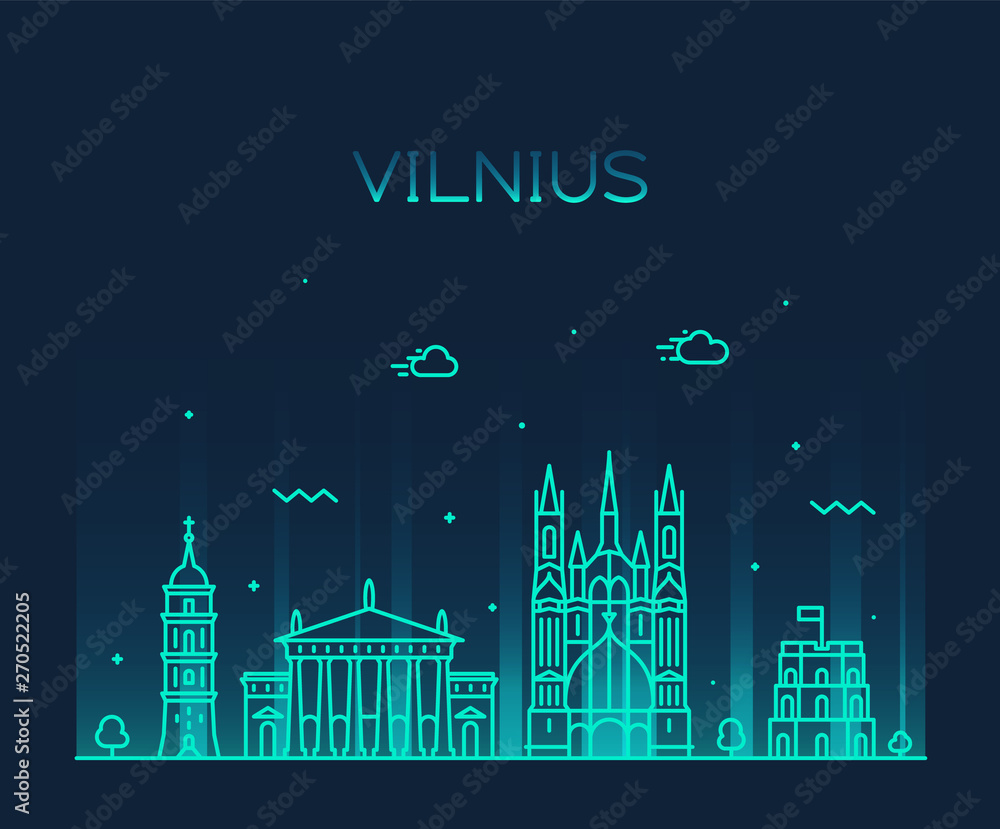 Vilnius skyline Lithuania vector trendy line style
