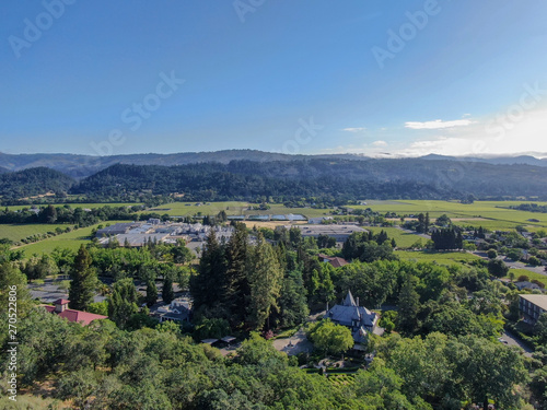 Fototapeta Naklejka Na Ścianę i Meble -  Aerial view of wine vineyard in Napa Valley during summer season. Napa County, in California's Wine Country, part of the North Bay region of the San Francisco Bay Area. Vineyards landscape.