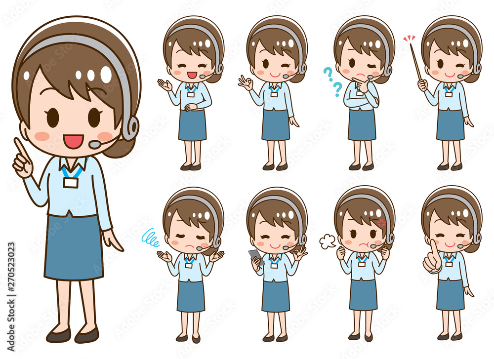 Operator woman headset illustration Operator woman headset illustration