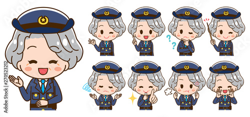 Female police officer senior female illustration set