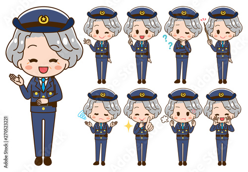 Female police officer senior female illustration set