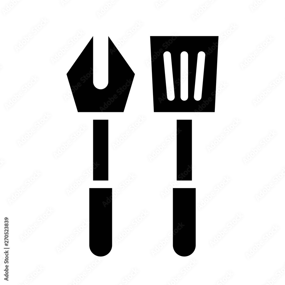 Fototapeta premium Fork and spatula vector, Barbecue related solid style icon