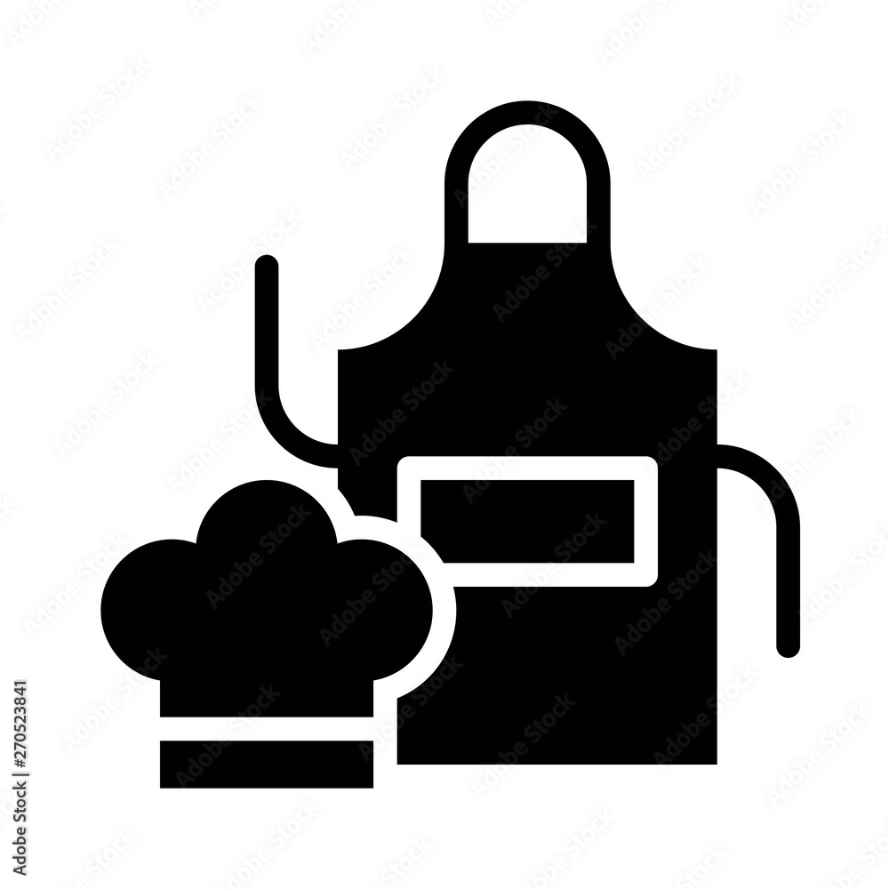 Chef hat and apron vector, Barbecue related solid style icon Chef hat and apron vector, Barbecue related solid style icon