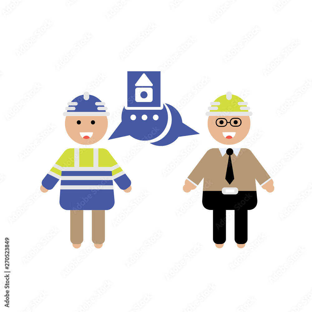 Obraz premium A flat design of the character of a building contractor who is negotiating a house project with an architect
