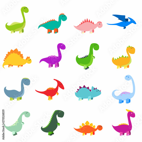 Cute dinosaurs set. Baby dino prehistoric wild animals isolated. Funny characters collection. - Vector