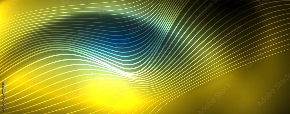 Smooth wave lines on blue neon color light background. Glowing abstract wave on dark, shiny motion, magic space light Smooth wave lines on blue neon color light background. Glowing abstract wave on dark, shiny motion, magic space light