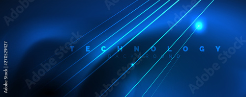 Neon blue glowing lines, magic energy space light concept, abstract background wallpaper design