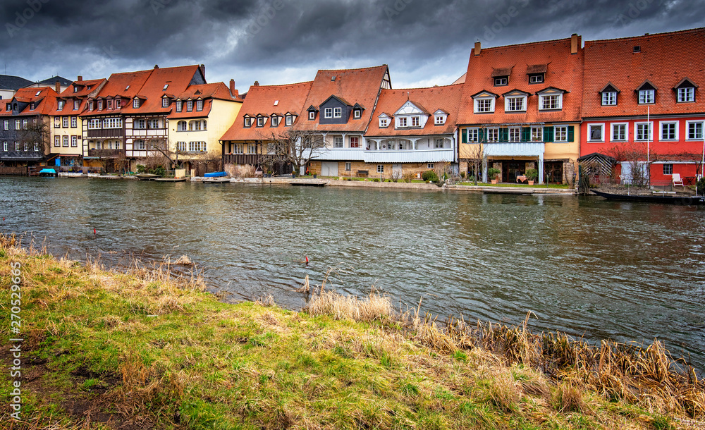 Traditional houses on the riverbank in Bamberg, Germany