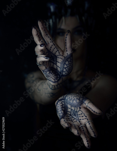 Gothic style woman portrait in black. Halloween black dark witch
