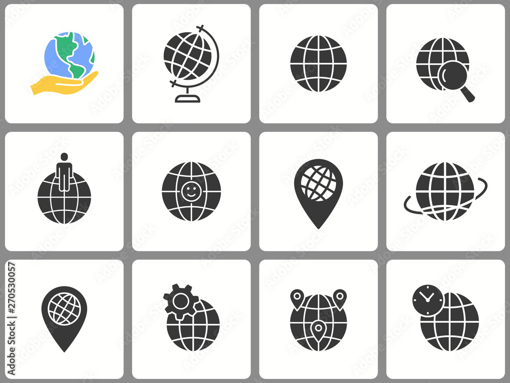 Globe icon set. Illustrations isolated on white. Globe icon set. Illustrations isolated on white.