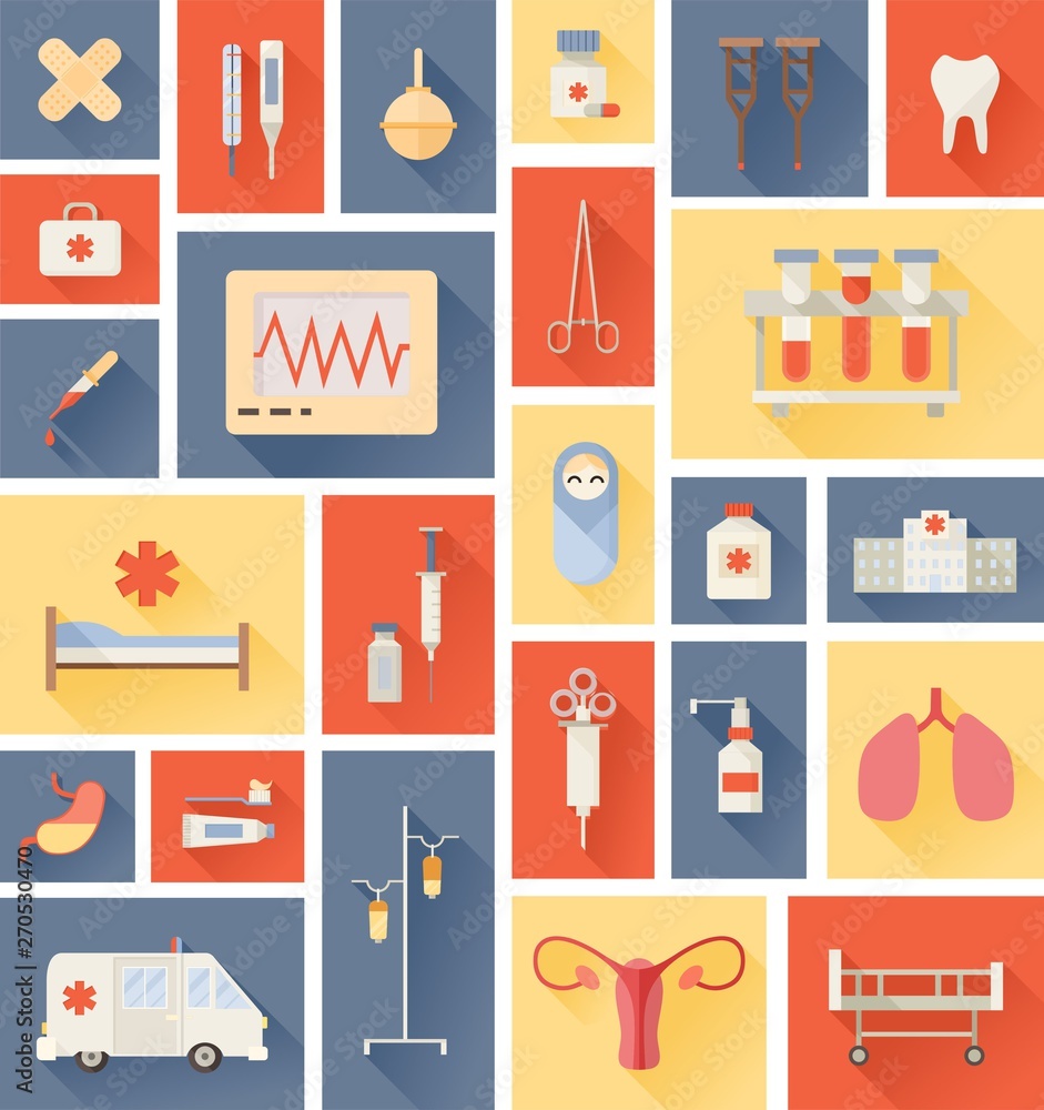 Medical icons collection. Flat design icon set