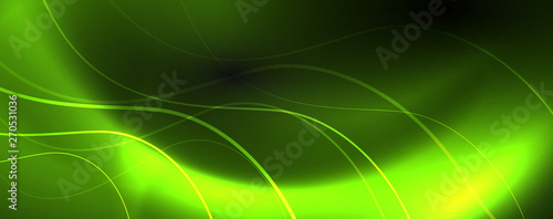 Dark abstract background with bright color neon lights and lines. Glowing background