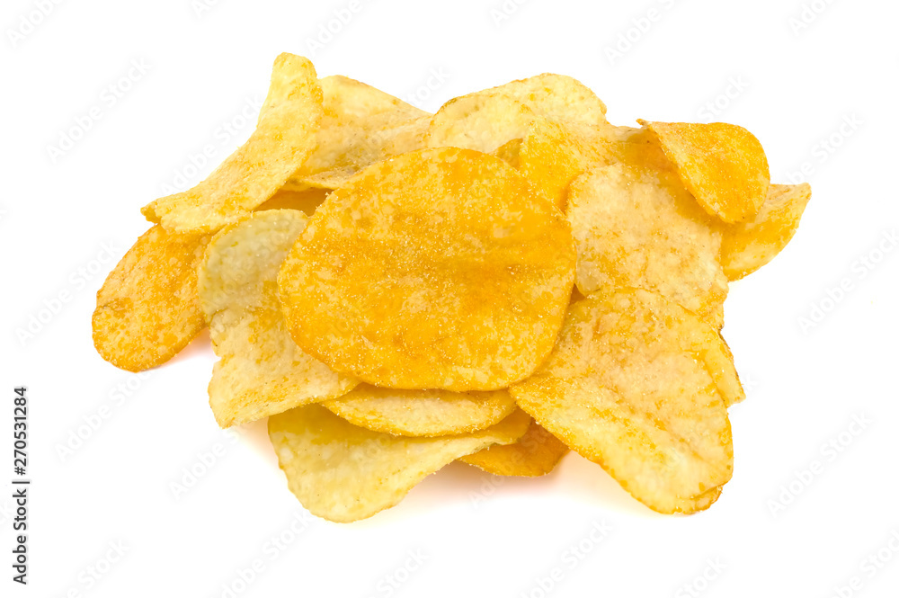 Potato chips isolated on white background. Potato chips isolated on white background.