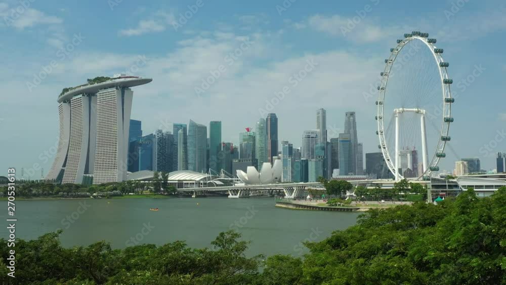 singapore city day time famous hotel downtown bay park view aerial panorama 4k 