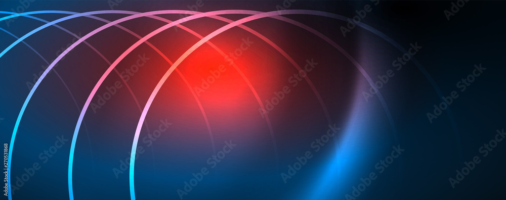 Trendy neon blue abstract design with waves and circles. Neon light glowing effect. Abstract digital background. Trendy neon blue abstract design with waves and circles. Neon light glowing effect. Abstract digital background.