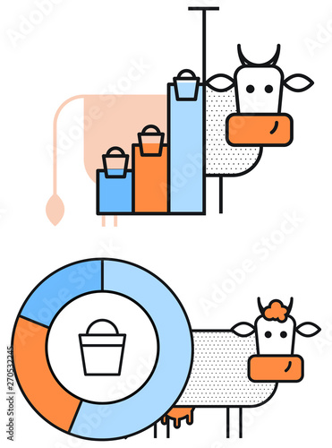 Elements for infographics about cows and milk production in a minimalist style photo