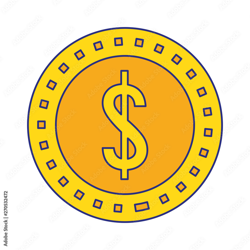 Coin money symbol isolated blue lines Coin money symbol isolated blue lines