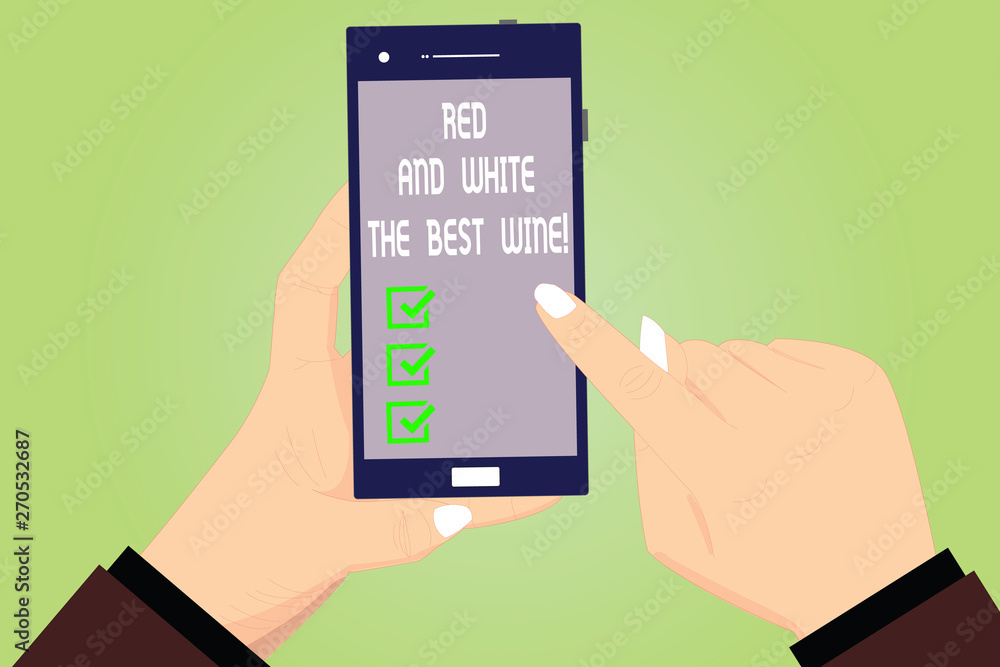 Conceptual hand writing showing Red And White The Best Wine. Business photo text Finest alcohol drinks Winery tasting expert Hu analysis Hands Holding Pointing Smartphone Blank Color Screen Conceptual hand writing showing Red And White The Best Wine. Business photo text Finest alcohol drinks Winery tasting expert Hu analysis Hands Holding Pointing Smartphone Blank Color Screen