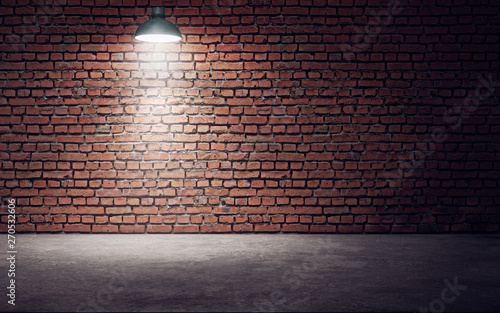 Fototapeta Naklejka Na Ścianę i Meble -  Empty room with brick wall and lamp. 3d rendering