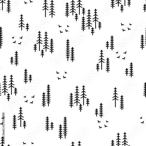 Beautiful simple seamless pattern, scandi style with forest vector